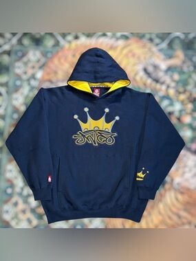 Vintage Y2K JNCO Jeans Crown Embroidered Hoodie Pullover Grunge Blue Large